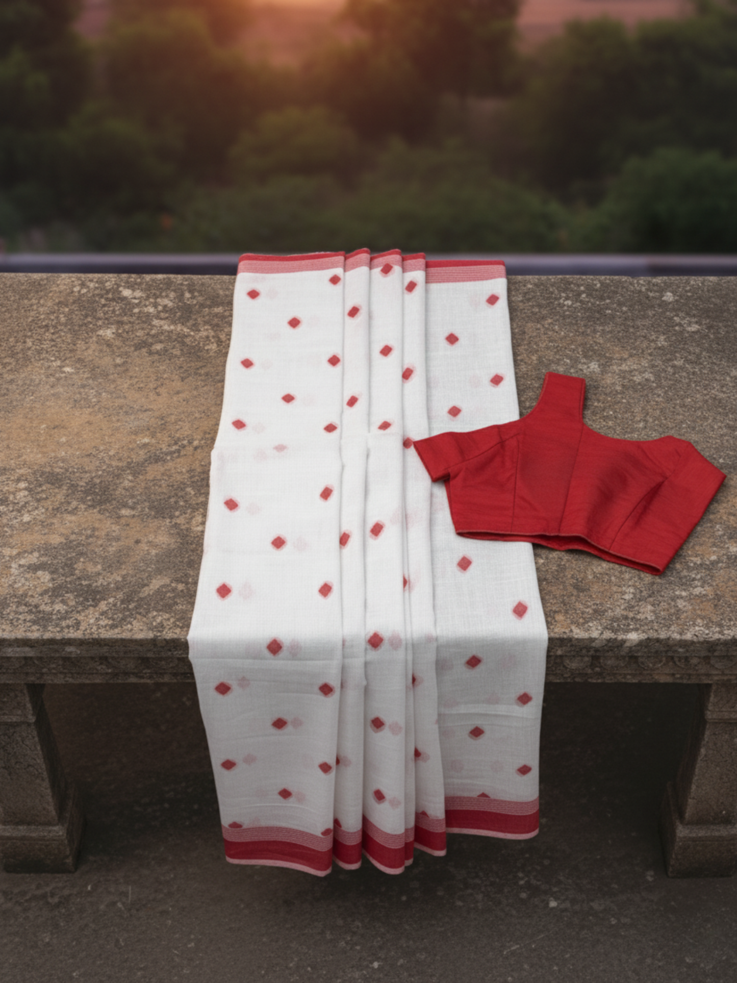 Red & White Pure Cotton Saree