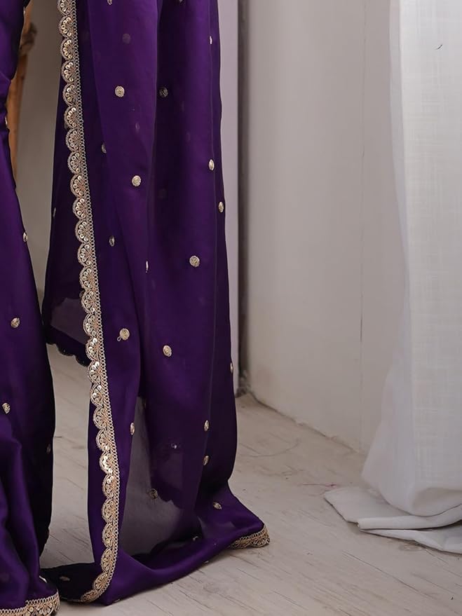 Deep Royal purple Embroidery Saree