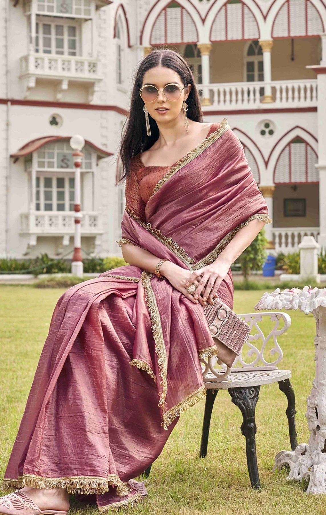 Pink Sequinned Organza Saree