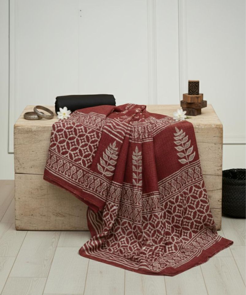 Maroon Handblock Print Mul Cotton Saree | Soft & Lightweight Daily Wear