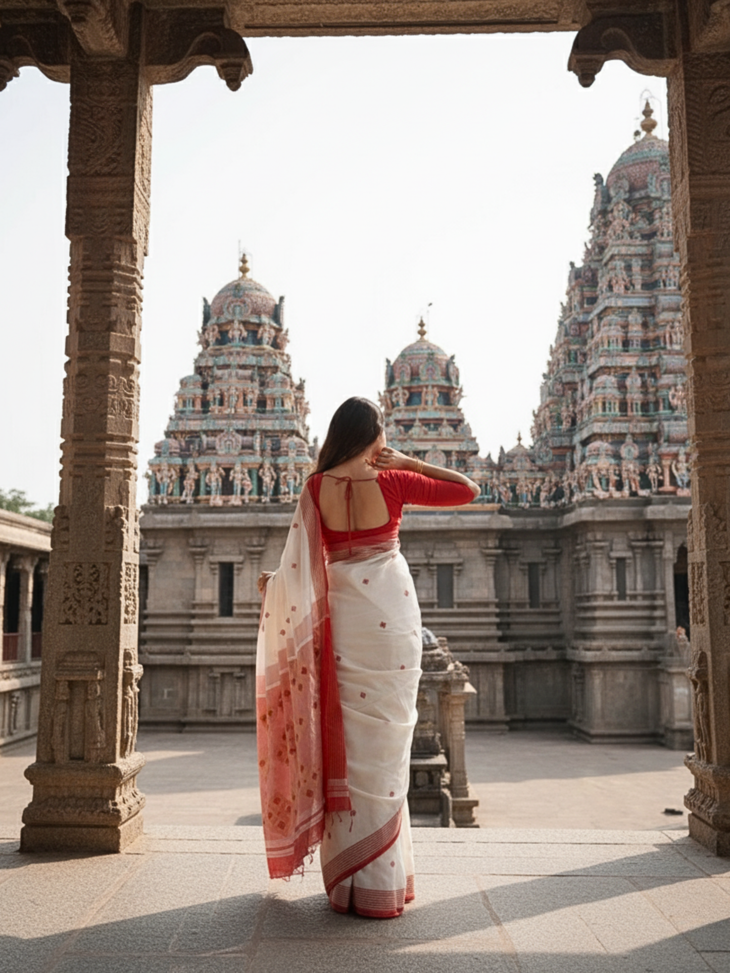 Red & White Pure Cotton Saree