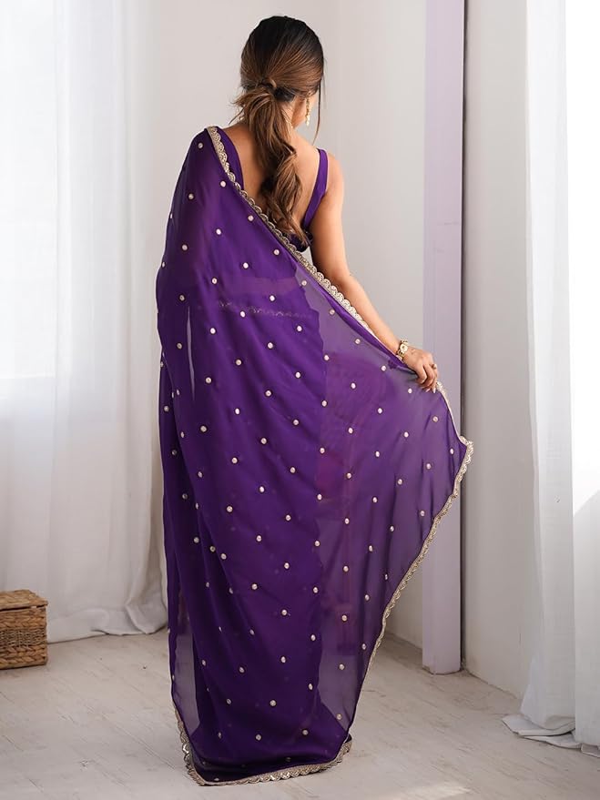 Deep Royal purple Embroidery Saree
