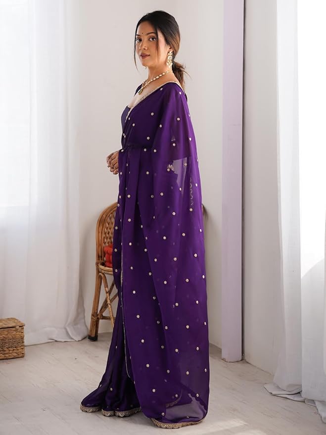Deep Royal purple Embroidery Saree