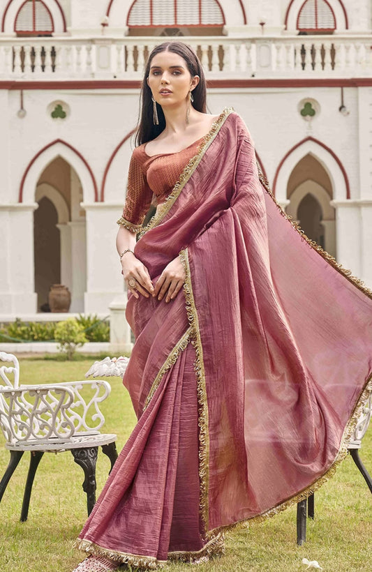 Pink Sequinned Organza Saree