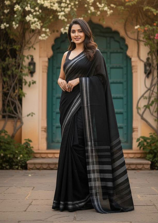 Pure Mulmul Black Cotton Saree