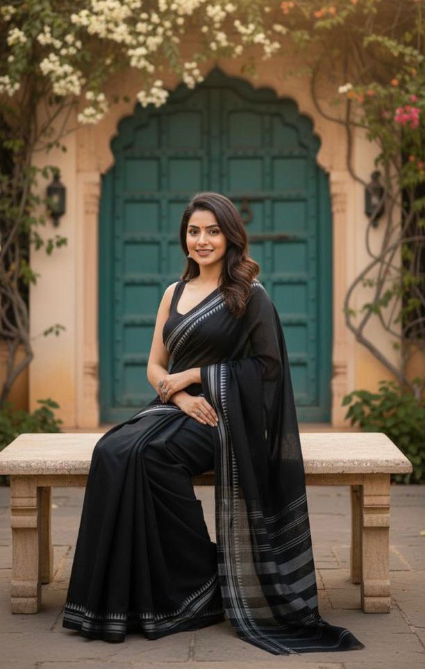 Pure Mulmul Black Cotton Saree