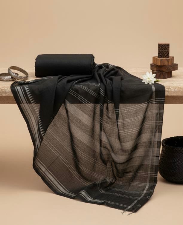 Pure Mulmul Black Cotton Saree